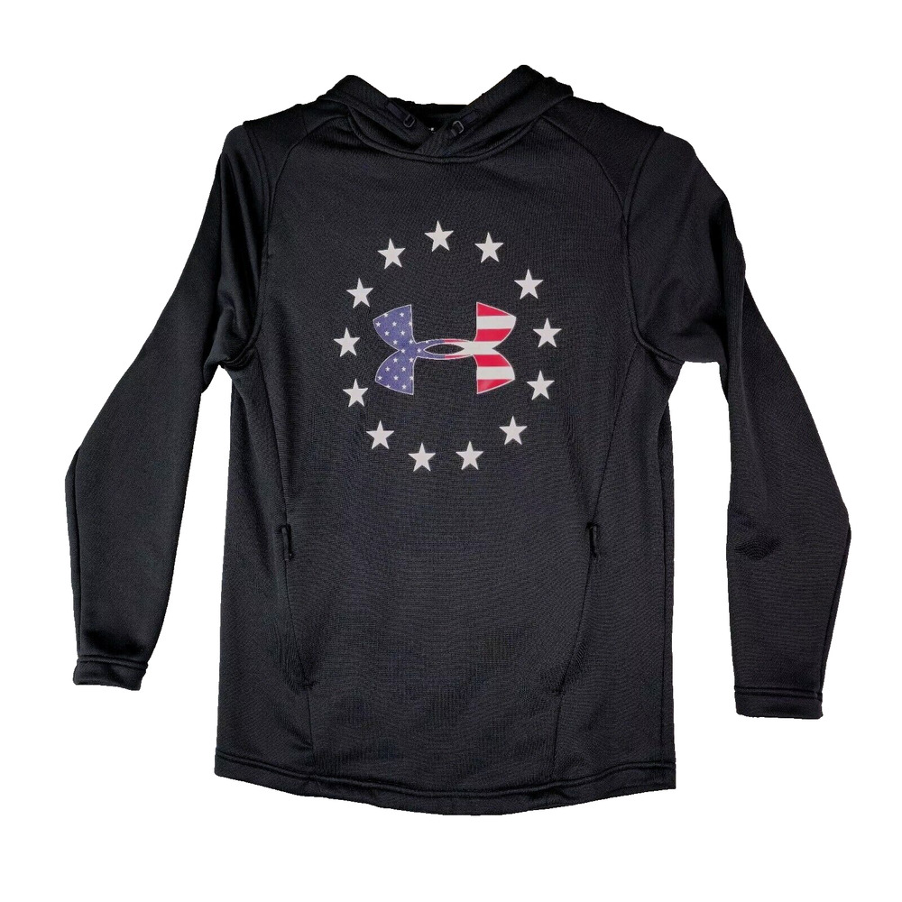 Under Armour Hoodie Mens M Fitted Black Freedom Tech Terry Sweatshirt Patriotic